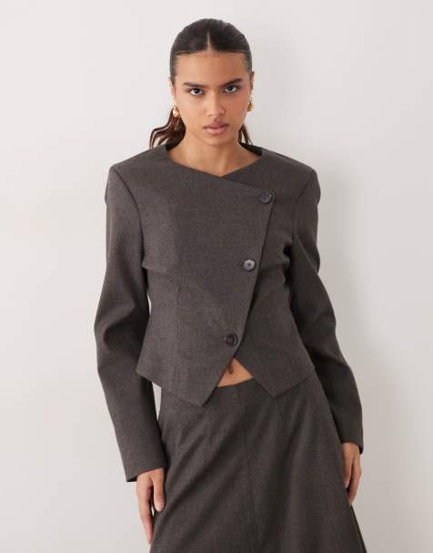 ASOS DESIGN Tailored shrunken wrap blazer in wool look in grey - view 1