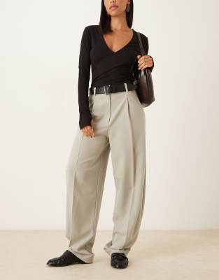 Asos Design Tailored Side Pleat Barrel Pants In Neutral
