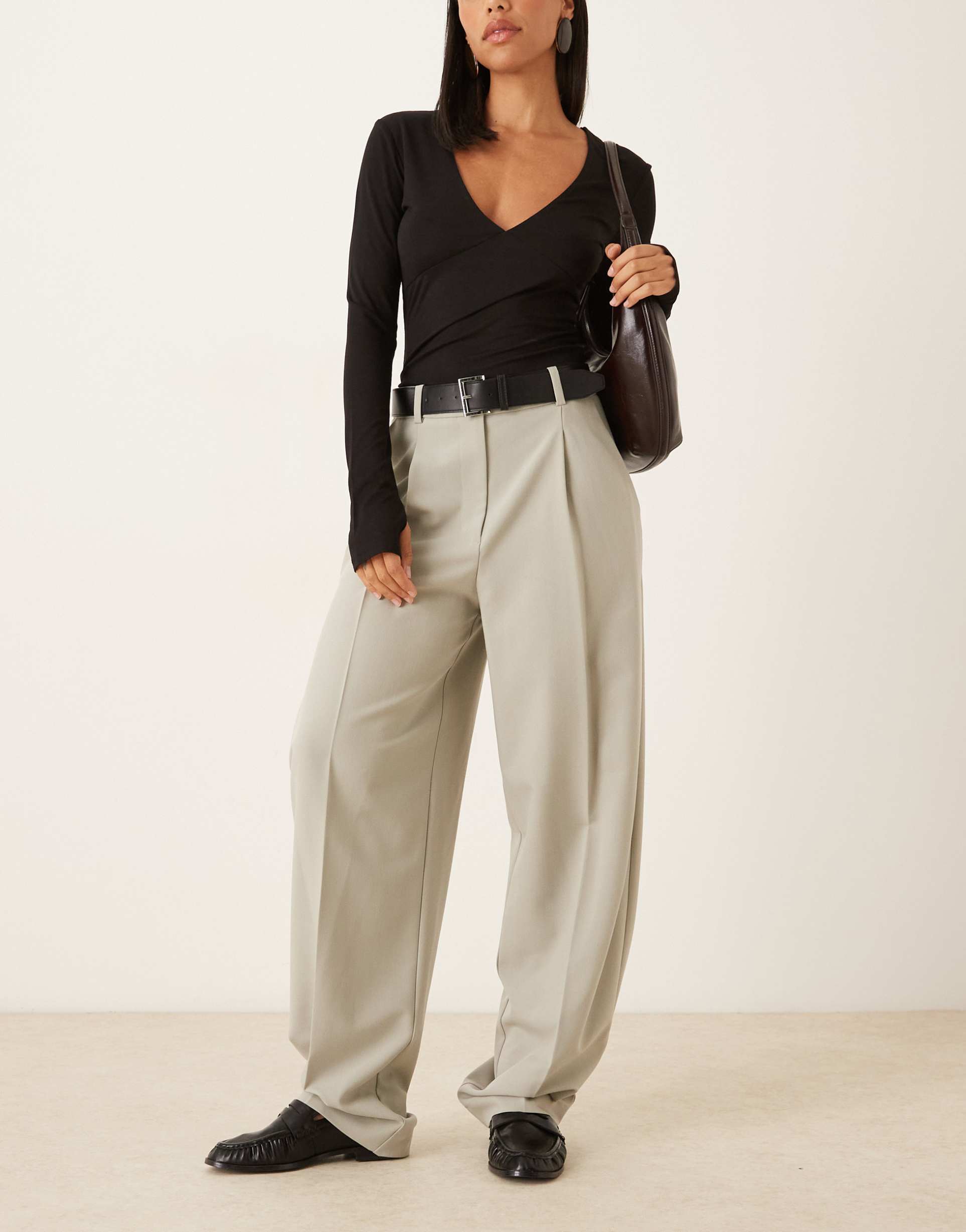 asos design tailored side pleat barrel pants in sage