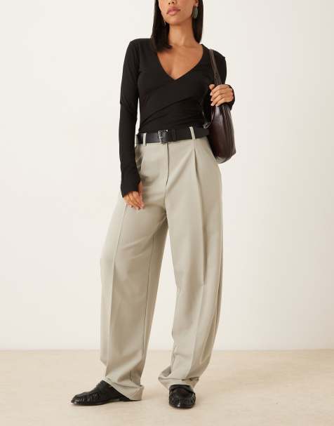 ASOS DESIGN tailored side pleat barrel trousers in sage - view 1