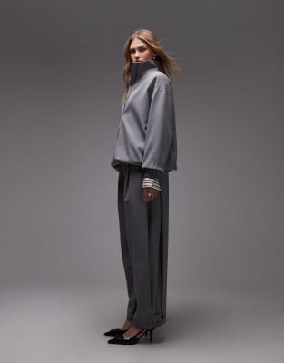 ASOS DESIGN ASOS DESIGN tailored side pleat trouser in charcoal-Grey