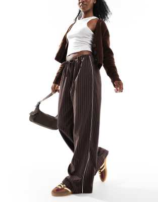 tailored side stripe pull on sweatpants in choc pinstripe-Brown