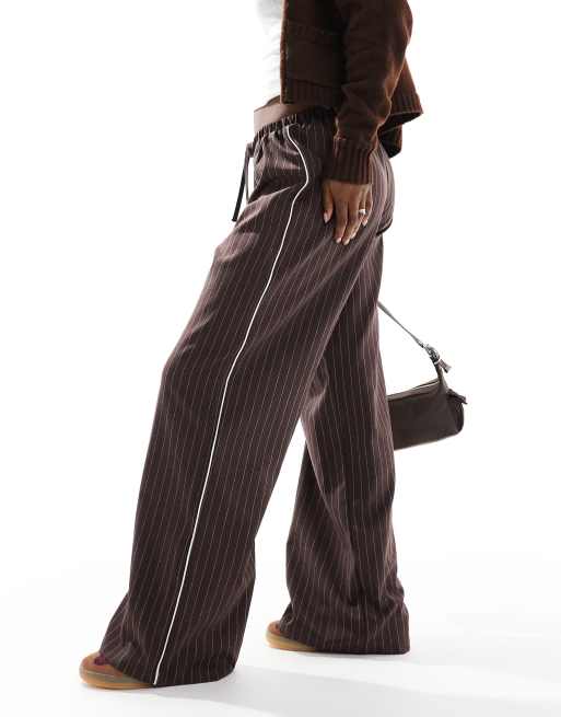 ASOS DESIGN tailored side stripe pull on sweatpants in choc pinstripe