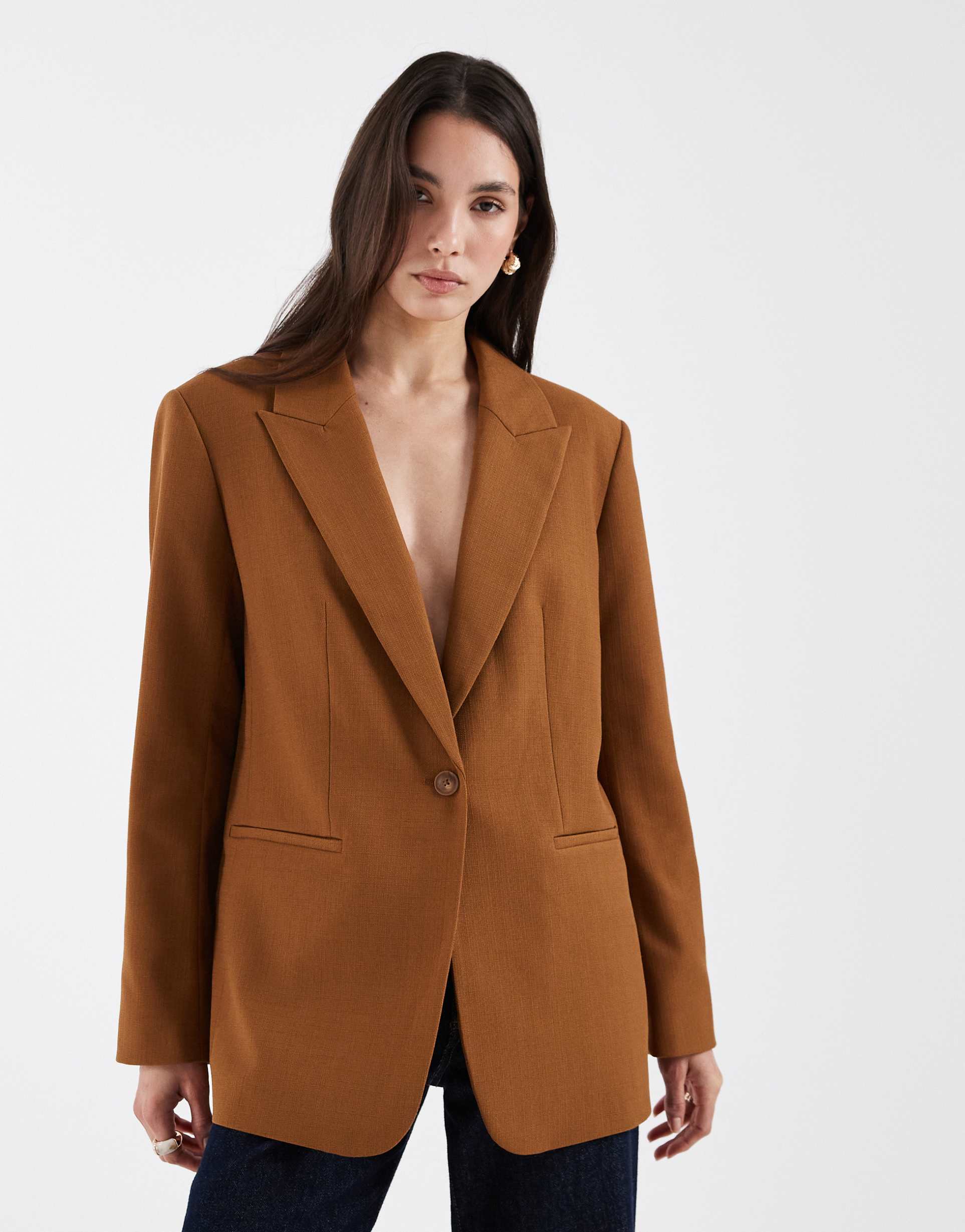asos design tailored single breasted blazer in toffee texture