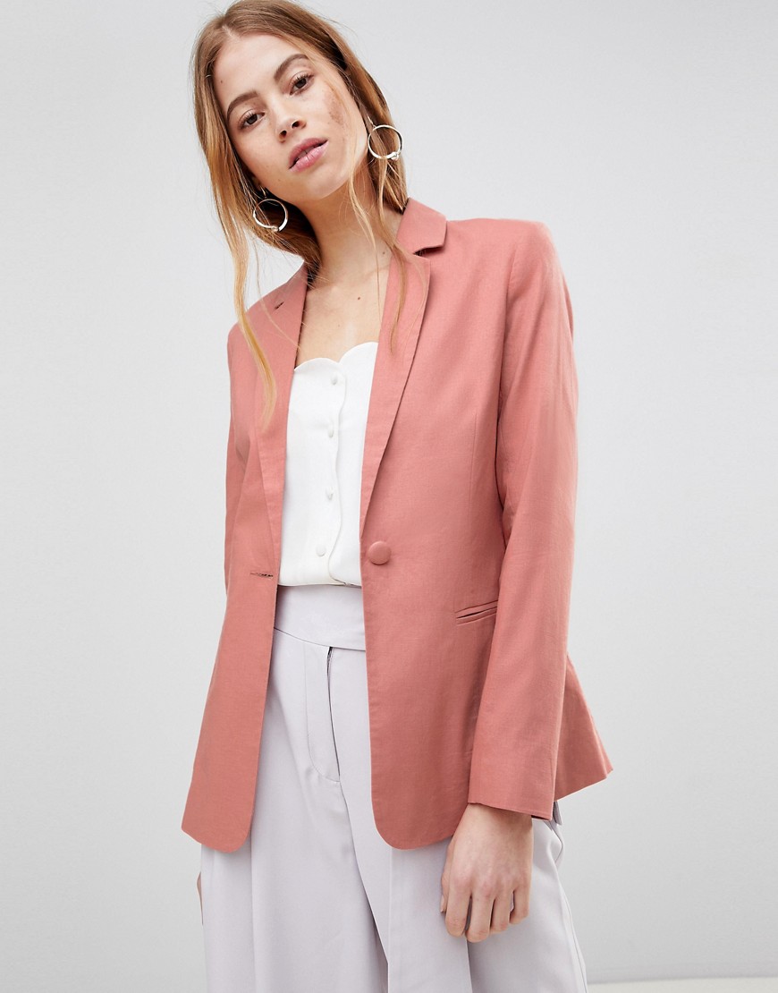 ASOS DESIGN tailored single breasted linen blazer-Pink