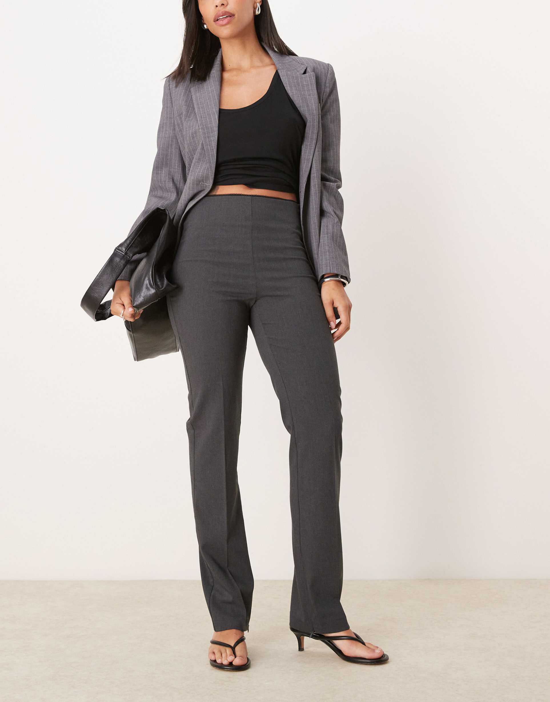 asos design tailored skinny pants with lace waist detail in charcoal