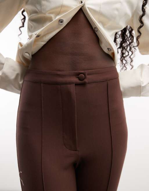 ASOS DESIGN tailored skinny stirrup leggings in chocolate, 3 of 5