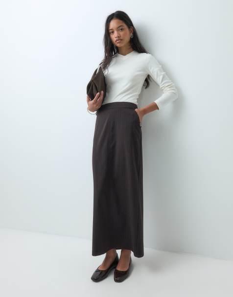ASOS DESIGN Tailored skirt in choc pinstripe