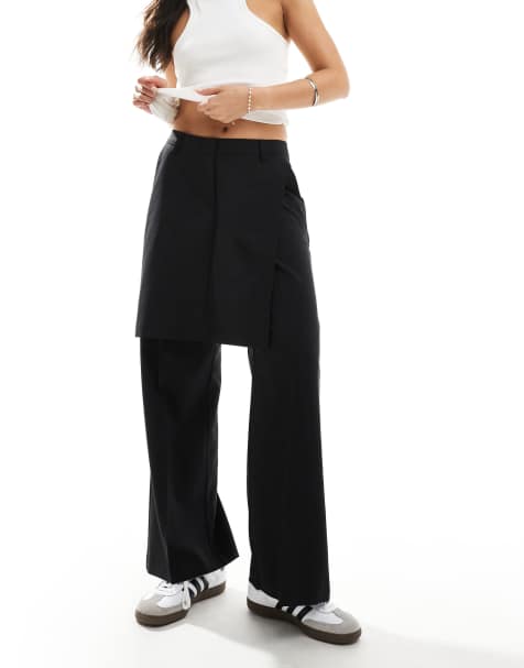 ASOS DESIGN tailored skirt over trousers in black - view 1
