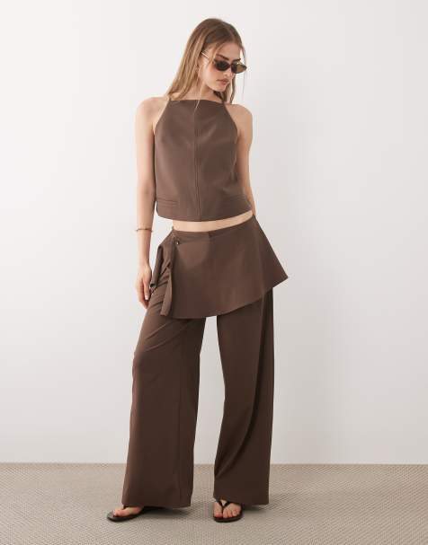 ASOS DESIGN tailored skirt trouser in brown co-ord - view 1