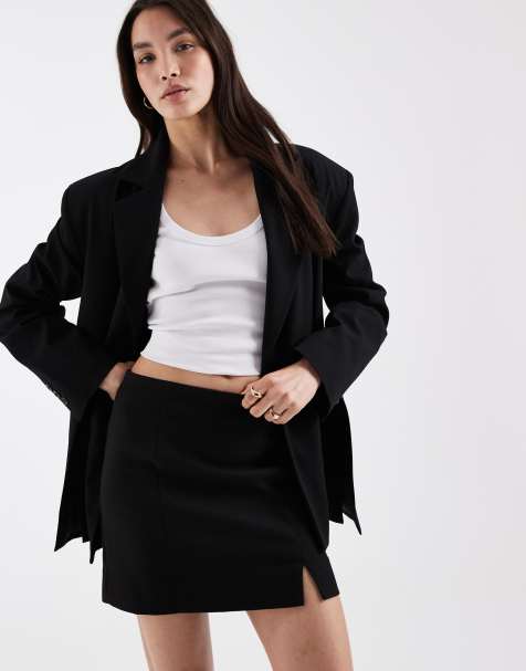 ASOS DESIGN tailored skirt with split in linen look texture in black - view 1