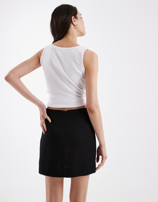 ASOS DESIGN tailored skirt with split in linen look texture in black, 3 of 5