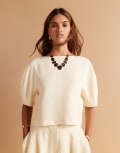 [ASOS DESIGN] ASOS DESIGN tailored slash neck shell top with balloon sleeves in buttermilk (Part of a set)-Yellow M Buttermilk
