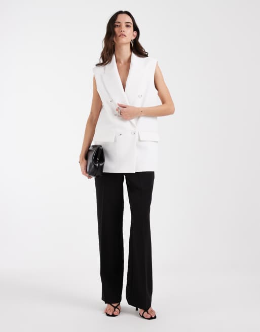 ASOS DESIGN tailored sleeveless double breasted power shoulder blazer in white, 2 of 4