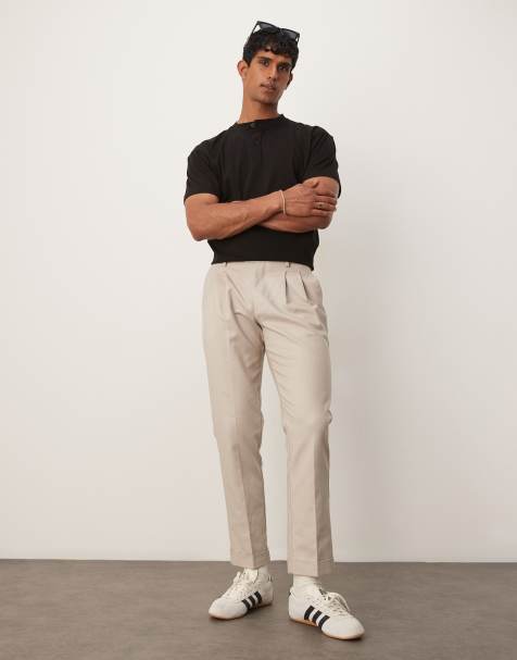 ASOS DESIGN tailored slim fit cotton chino trousers in stone - view 1