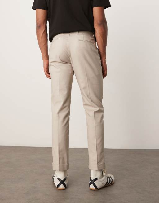 ASOS DESIGN tailored slim fit cotton chino trousers in stone, 3 of 5