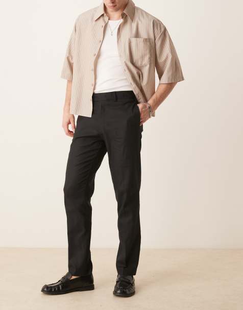ASOS DESIGN tailored slim fit linen blend pants in black - view 1