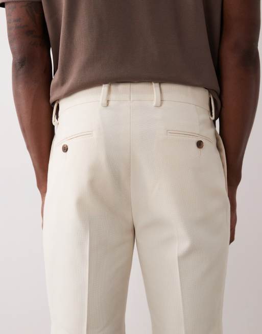 ASOS DESIGN tailored slim pleated shorts in ecru microtexture, 5 of 5