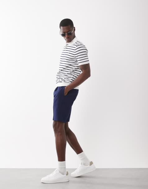 ASOS DESIGN tailored slim pleated shorts in navy microtexture - view 1