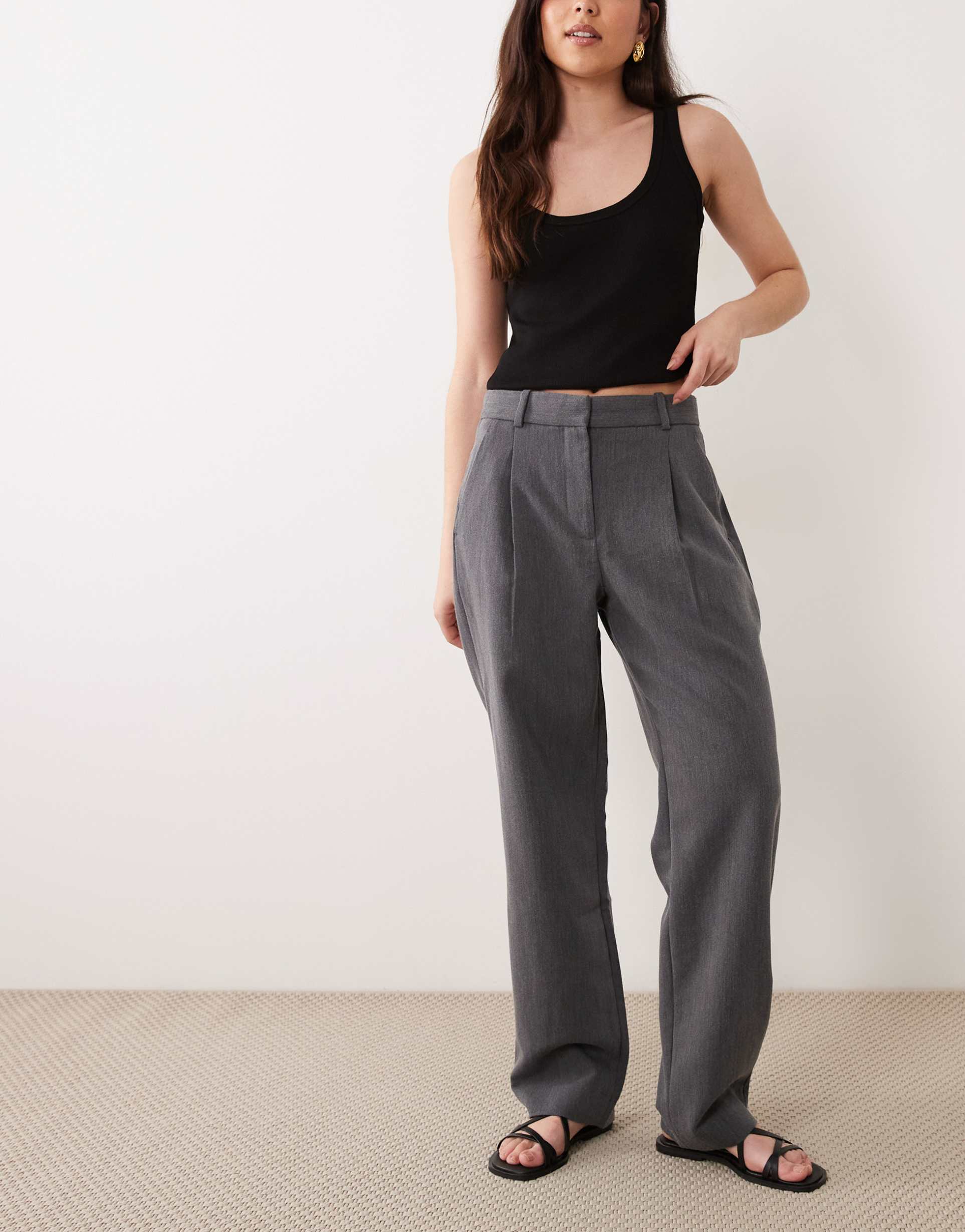 asos design tailored slim straight ankle grazer pants in gray