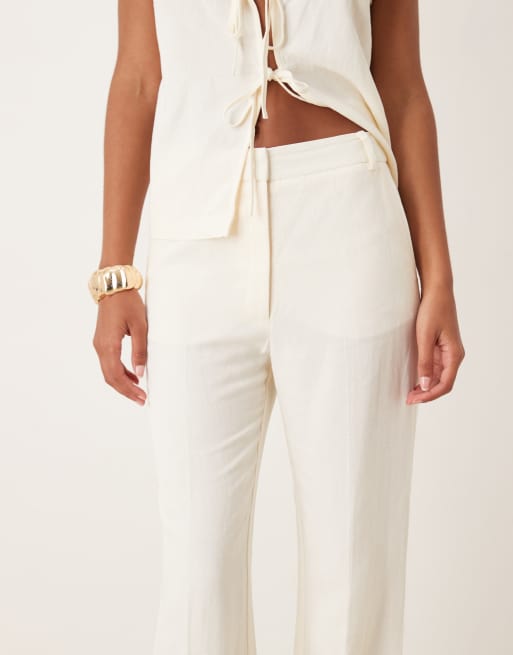 ASOS DESIGN tailored slim straight leg linen mix pants in cream, 4 of 5