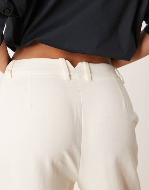 ASOS DESIGN tailored slim straight leg linen mix pants in cream