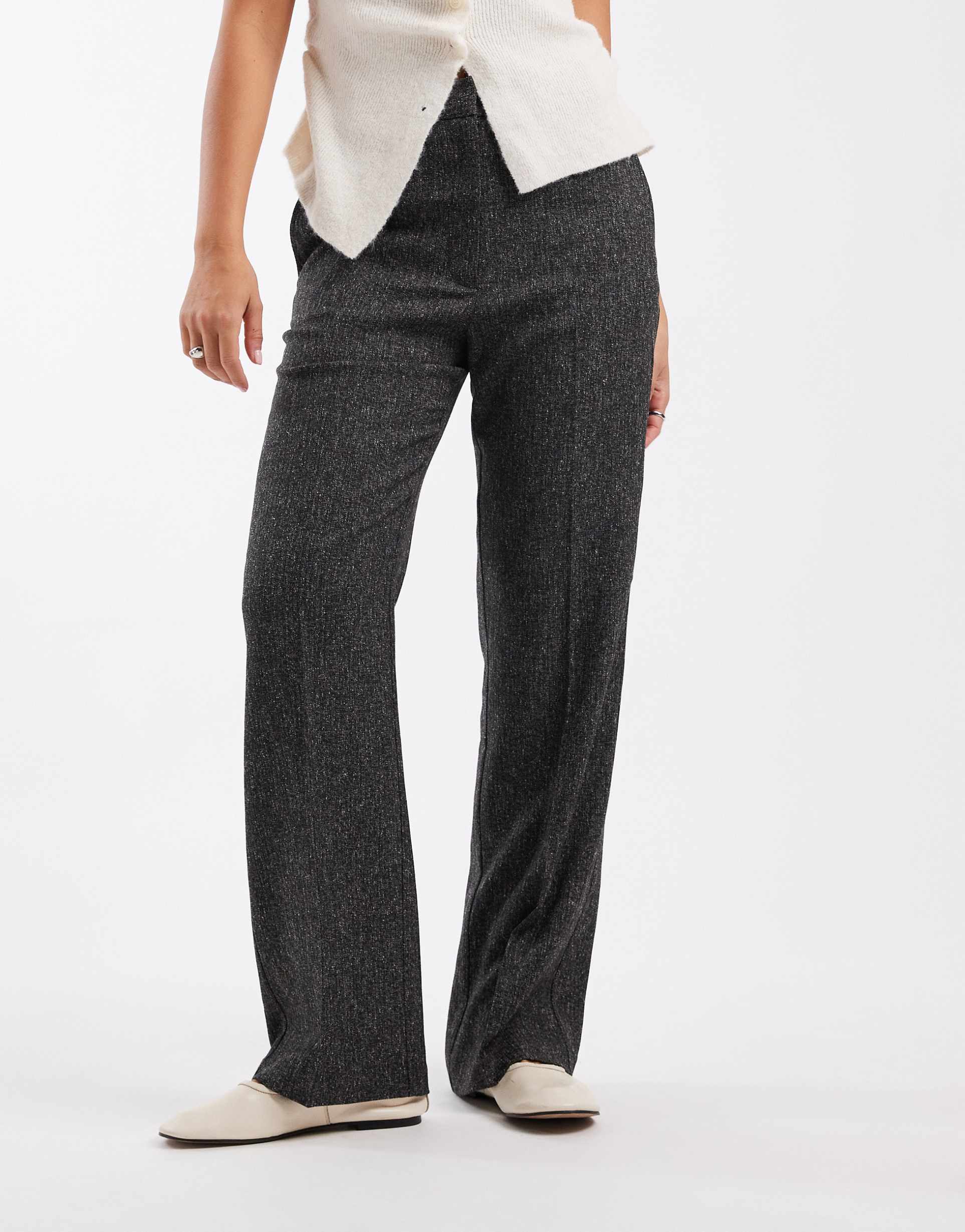 asos design tailored slim straight leg pants in mono salt & pepper