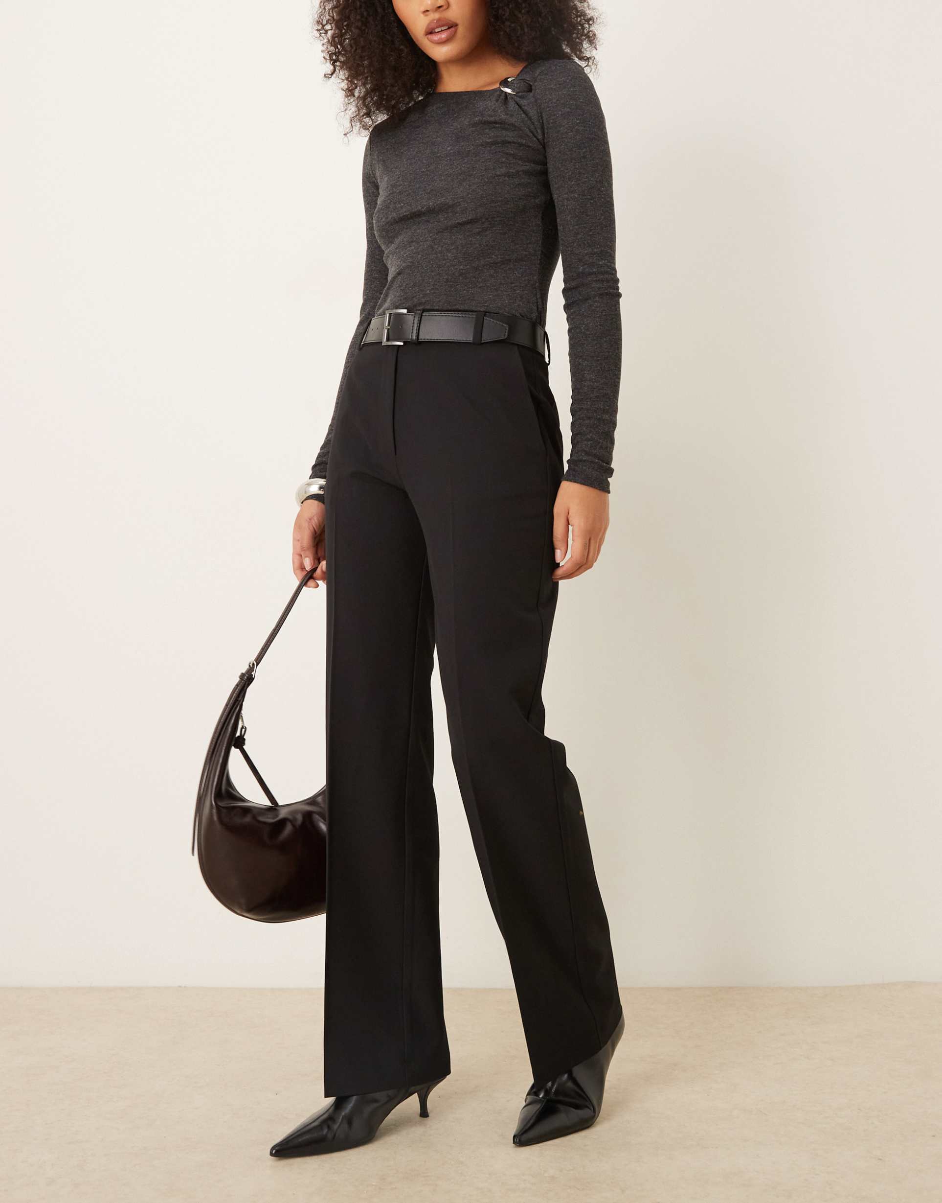 asos design tailored slim straight leg pants with belt in black