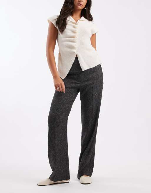 ASOS DESIGN tailored slim straight leg trousers in mono salt & pepper, 2 of 5