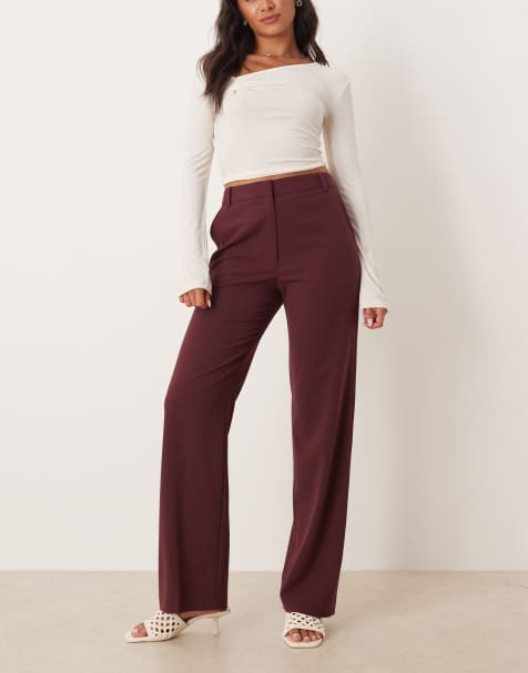 ASOS DESIGN tailored slim straight leg trousers in mulberry - view 1