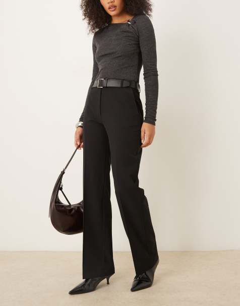 ASOS DESIGN tailored slim straight leg trousers with belt in black - view 1