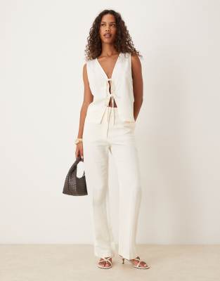 asos ASOS DESIGN tailored slim straight linen trousers in cream
