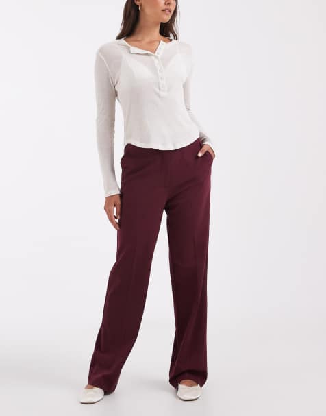 ASOS DESIGN Tailored slim straight pants in burgundy - view 1