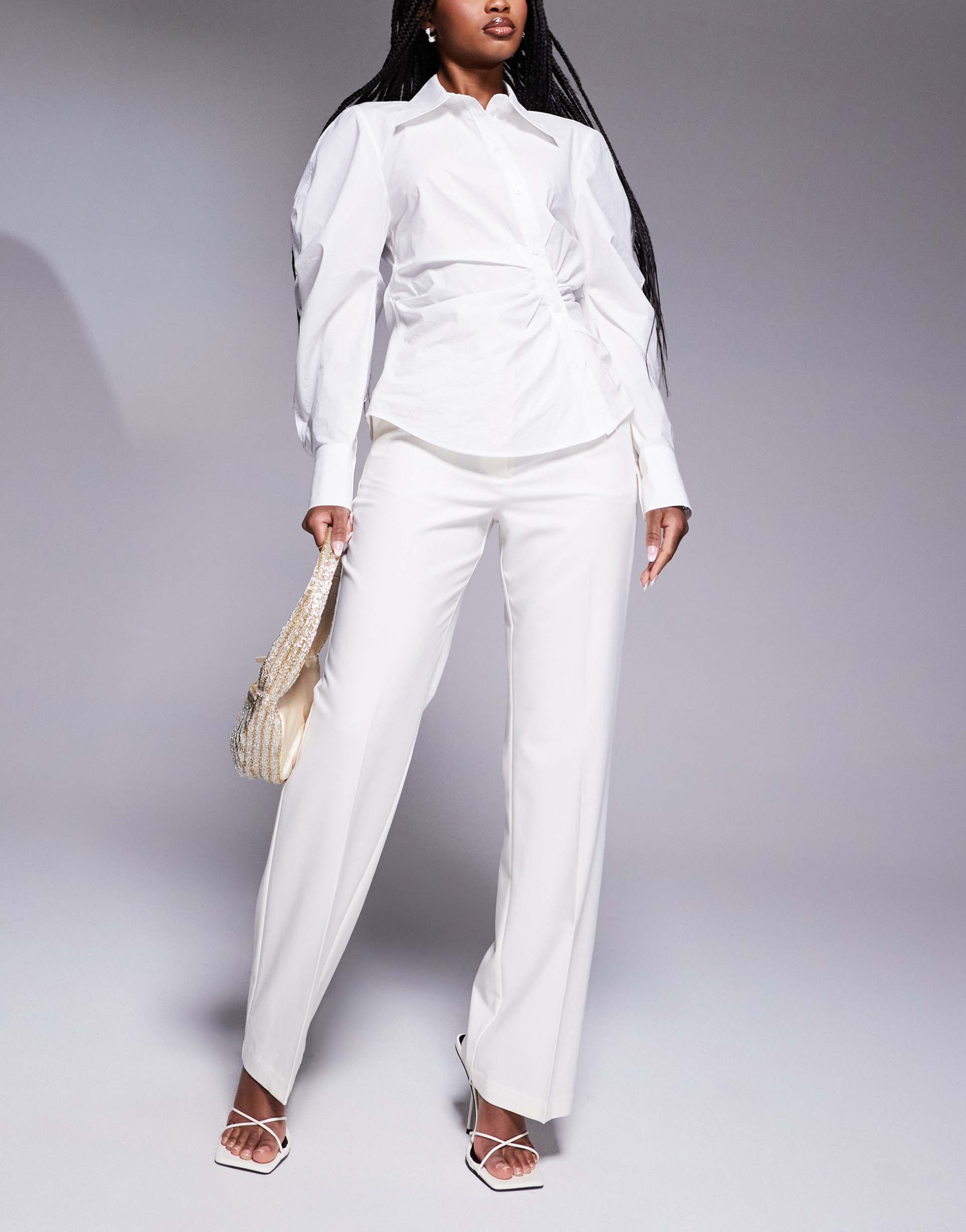 asos design tailored slim straight pants in cream