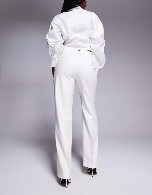 ASOS DESIGN tailored slim straight pants in cream