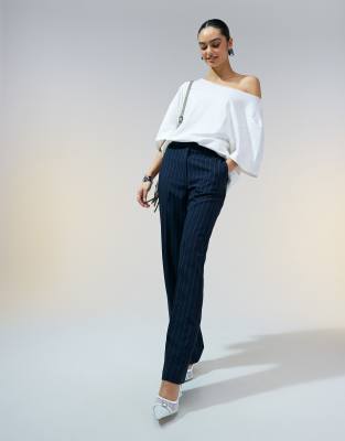 ASOS DESIGN tailored slim straight pants in navy stripe