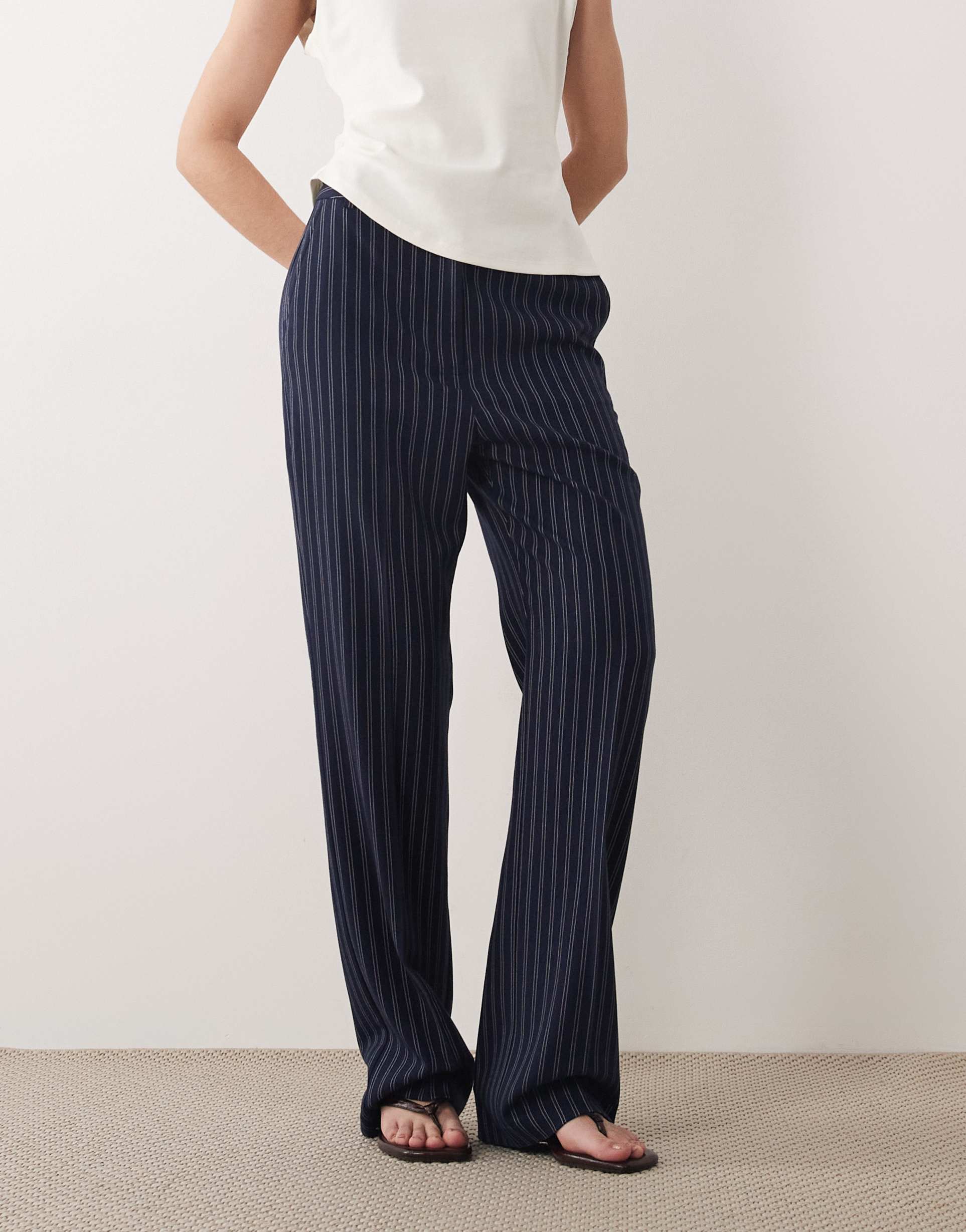 asos design tailored slim straight pants in navy stripe