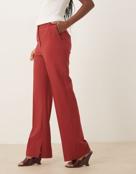ASOS DESIGN tailored slim straight suit trousers with split in cherry red - view 1