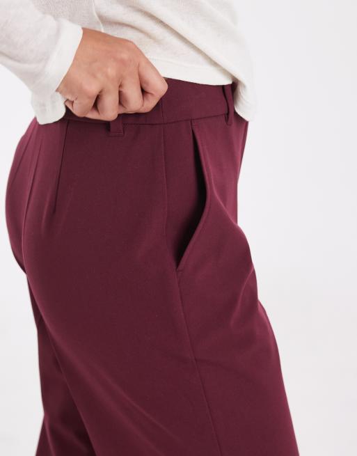 ASOS DESIGN Tailored slim straight trousers in burgundy, 4 of 5