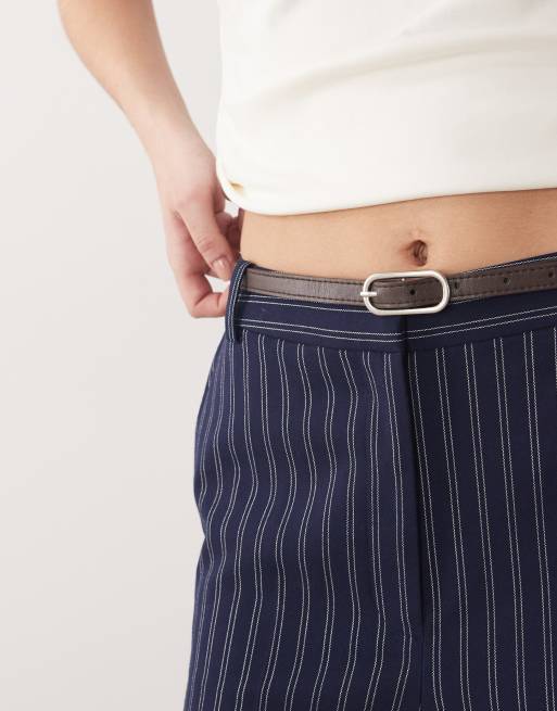 ASOS DESIGN tailored slim straight trousers in navy stripe, 4 of 5