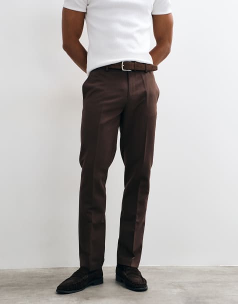 ASOS DESIGN tailored slim trousers in dark brown - view 1