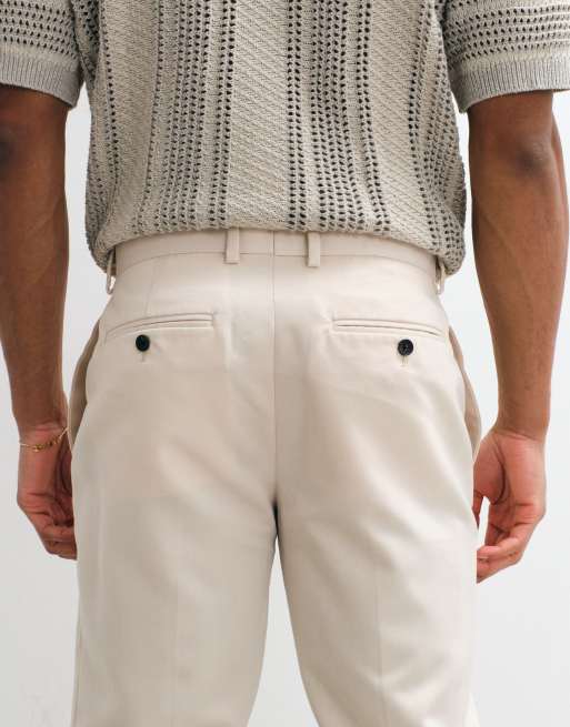 ASOS DESIGN tailored slim trousers in ecru with pintuck, 4 of 5