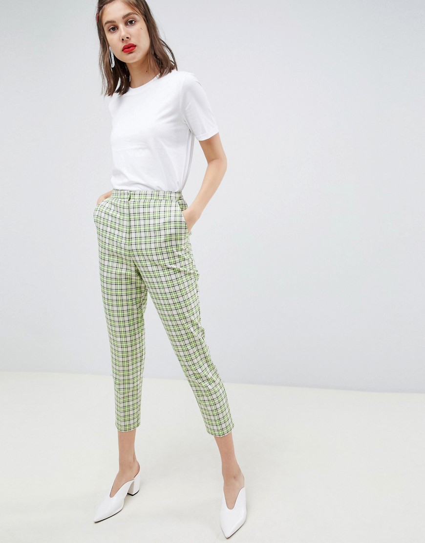 ASOS DESIGN tailored slim trousers in yellow and green check-Multi