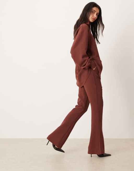 ASOS DESIGN tailored slinky flare pants in chestnut (part of a set) , 2 of 5