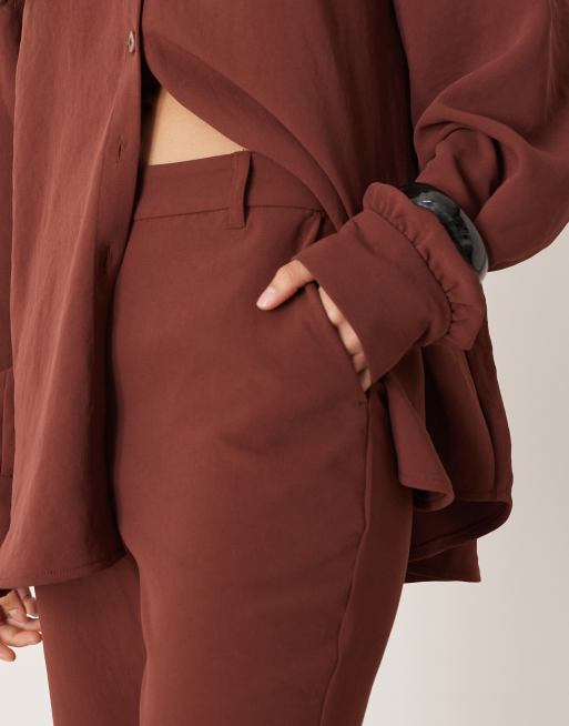 ASOS DESIGN tailored slinky flare pants in chestnut (part of a set) , 3 of 5