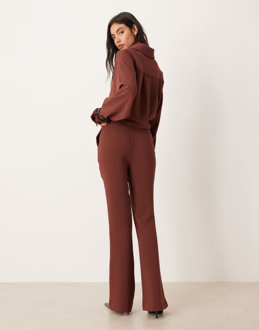 ASOS DESIGN tailored slinky flare pants in chestnut (part of a set) , 4 of 5