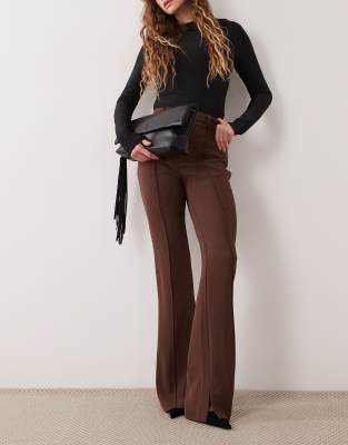 Asos Design Tailored Slinky Flare Pants In Brown