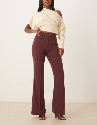 Asos Design Tailored Slinky Flare Suit Pants In Brown