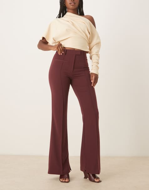 ASOS DESIGN tailored slinky flare suit pants in plum - view 1