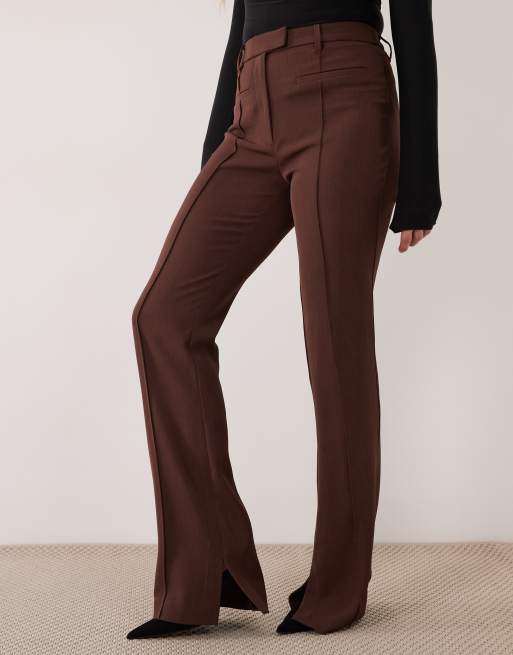 ASOS DESIGN Tailored slinky flare trousers in dark brown, 3 of 5